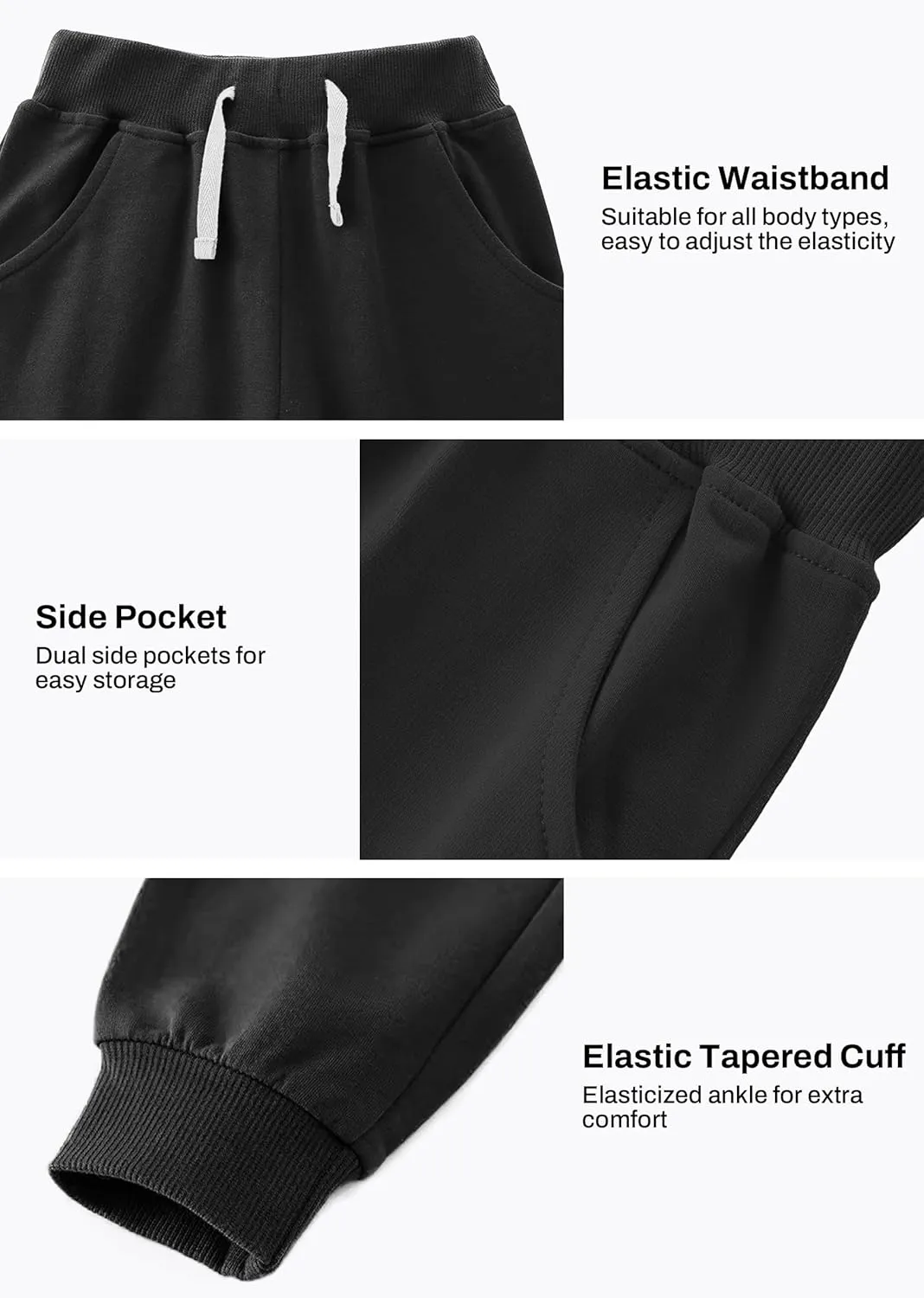 VOGRYE 3 Pack Boys Cotton Toddler Sweatpants Boys Joggers Pants with Pocket Drawstring for Kids 2T-14 Years