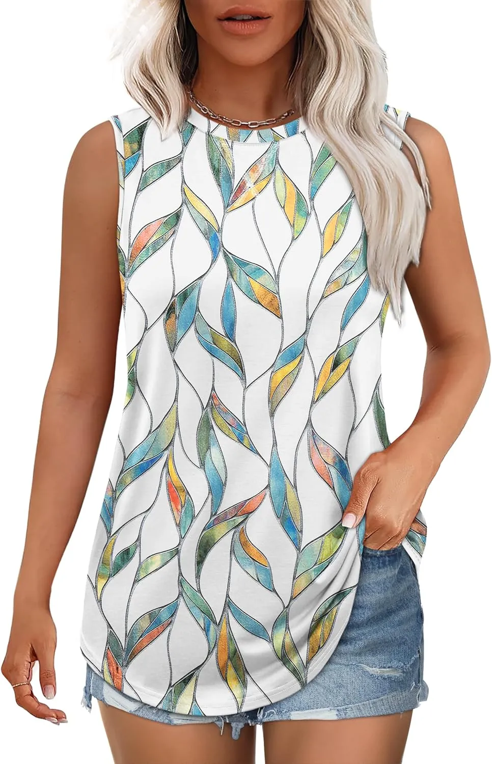 WEESO Womens Tank Tops Basic Casual Summer Trendy Crewneck Sleeveless Shirts Tops