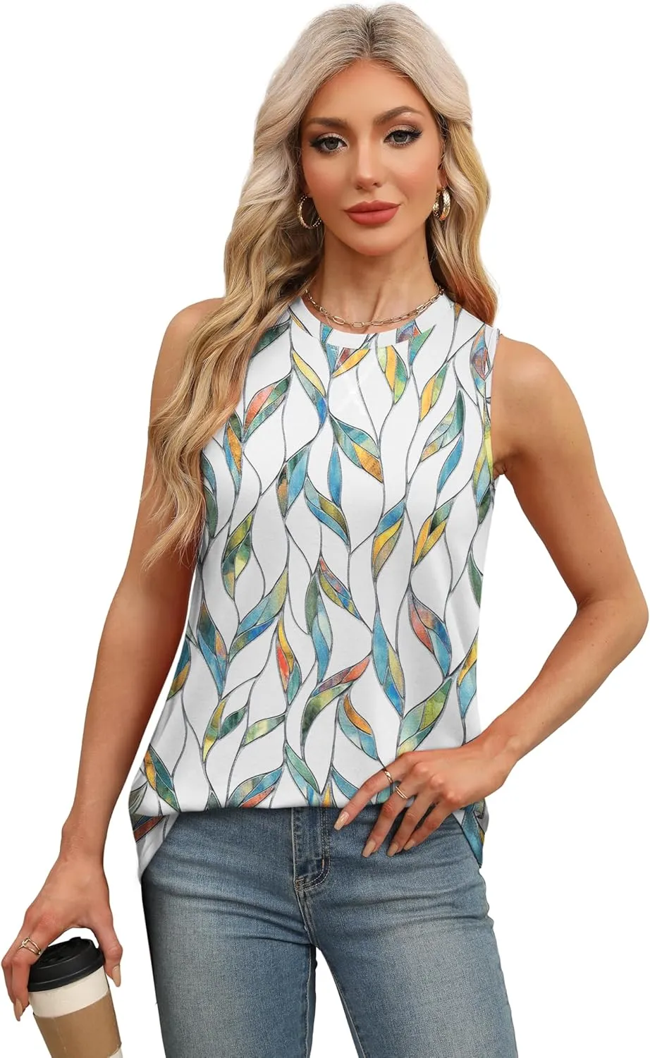 WEESO Womens Tank Tops Basic Casual Summer Trendy Crewneck Sleeveless Shirts Tops