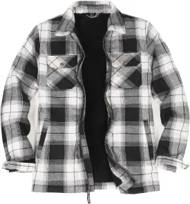 ZENTHACE Men's Sherpa Lined Full Zip Plaid Flannel Jacket Shirt,Brushed Cozy Outdoor Work Shacket Jackets