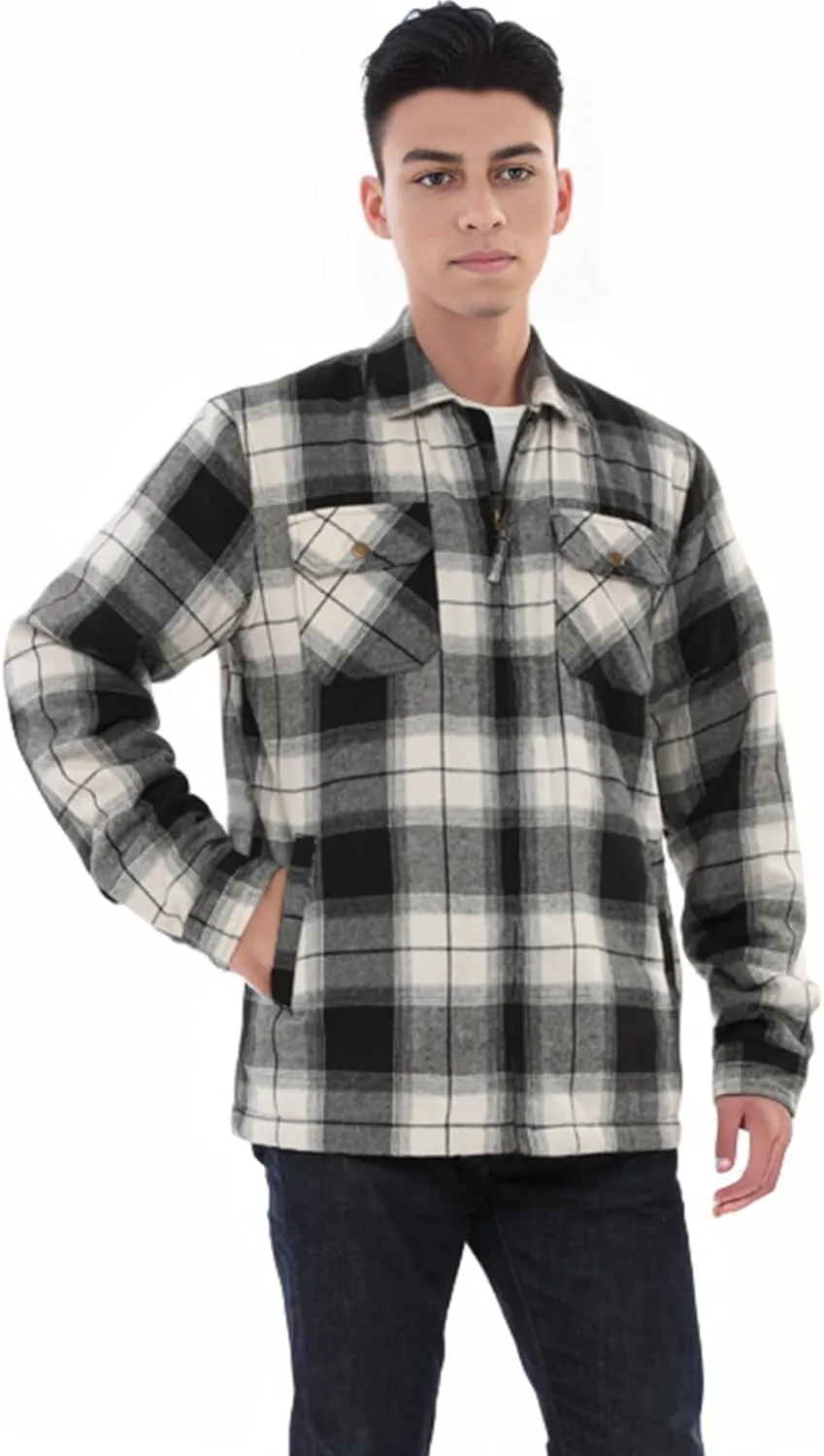 ZENTHACE Men's Sherpa Lined Full Zip Plaid Flannel Jacket Shirt,Brushed Cozy Outdoor Work Shacket Jackets