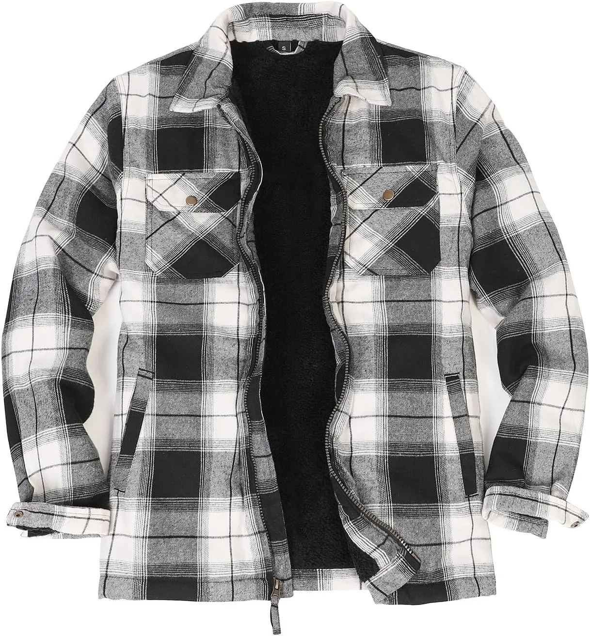 ZENTHACE Men's Sherpa Lined Full Zip Plaid Flannel Jacket Shirt,Brushed Cozy Outdoor Work Shacket Jackets
