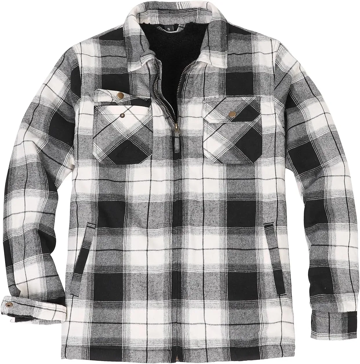 ZENTHACE Men's Sherpa Lined Full Zip Plaid Flannel Jacket Shirt,Brushed Cozy Outdoor Work Shacket Jackets