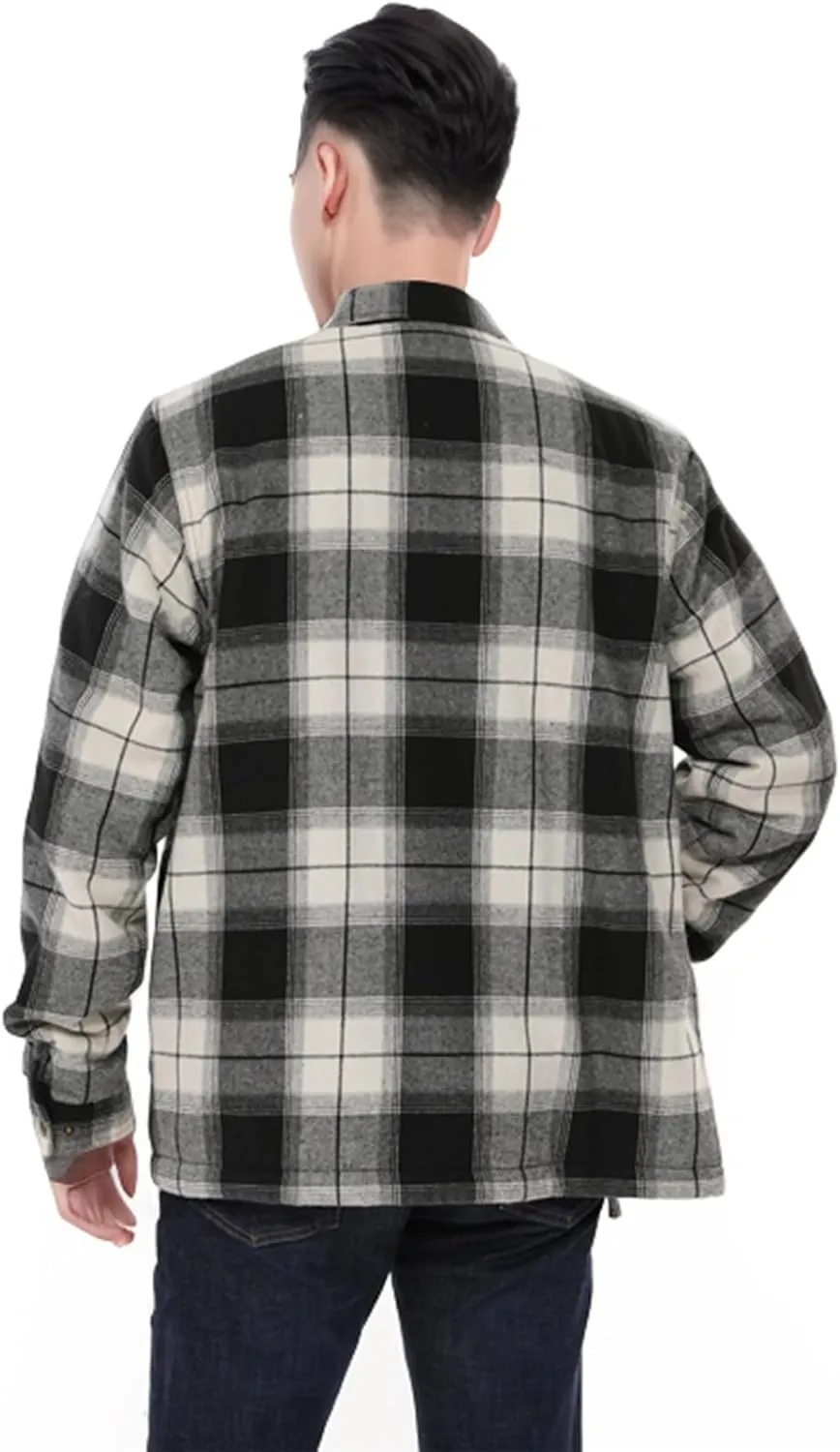 ZENTHACE Men's Sherpa Lined Full Zip Plaid Flannel Jacket Shirt,Brushed Cozy Outdoor Work Shacket Jackets