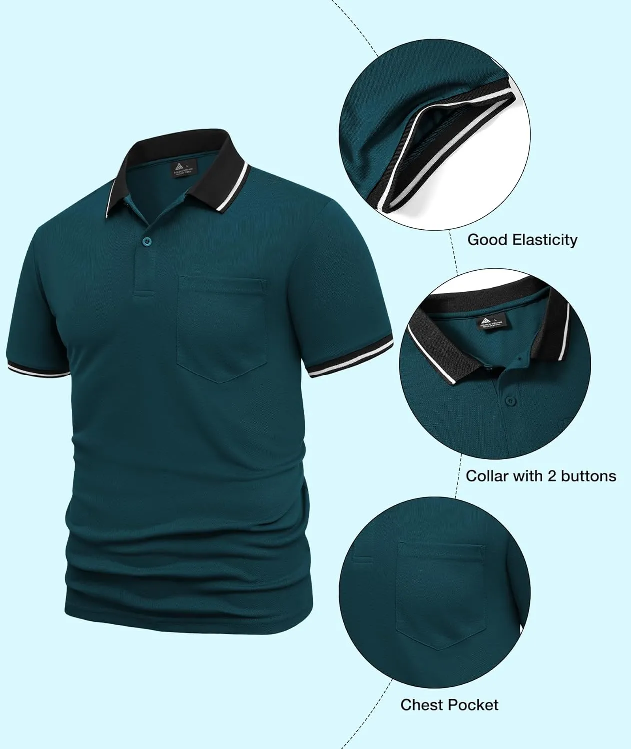 ZITY Mens Polo Shirts Casual Short Sleeve Athletic T-Shirts Classic Contrast Collar Shirt with Pocket