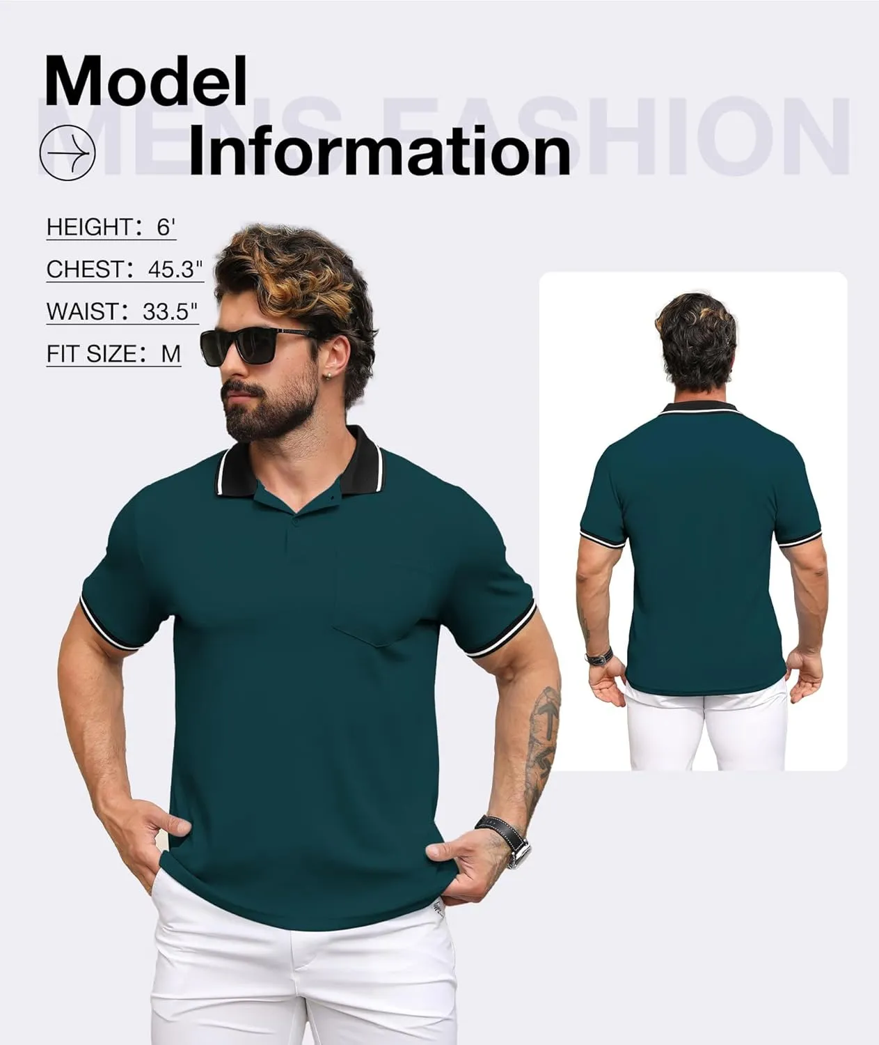 ZITY Mens Polo Shirts Casual Short Sleeve Athletic T-Shirts Classic Contrast Collar Shirt with Pocket